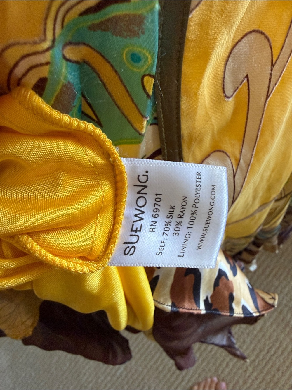Sue Wong Mustard Yellow and Brown Floral Silk Slip Dress - Picture 8 of 10